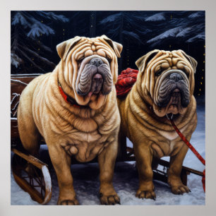Poster Décor de Noël Shar Pei Snowy Sleigh
