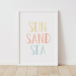 Poster Décor de nurserie de plage à l'aquarelle soleil sa