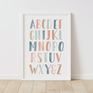 Poster Décor de nurserie fille alphabet pastel ABC