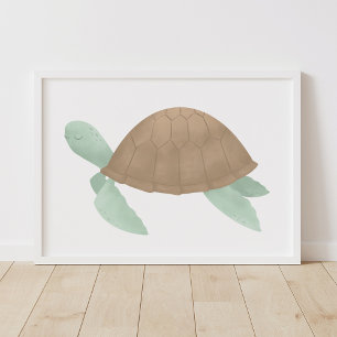 Poster Décor de nurserie plage à l'aquarelle Tortue marin