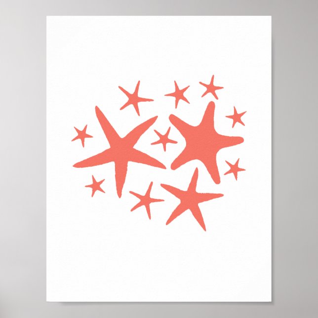 Poster Décor de plage de Starfish Peach Peinture aquarell (Devant)
