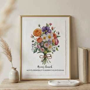 Poster Décor familial de bouquet de maman floral pastel v