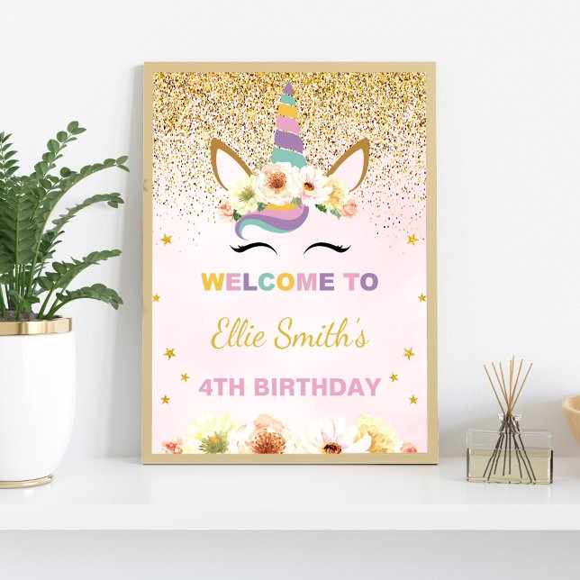 Poster Décor Magical Luxury Party (Gold Glitter Unicorn Welcome Signs)