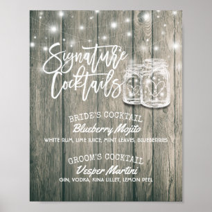 Poster Décor mariage Signer Signature Cocktail Menu Boiss
