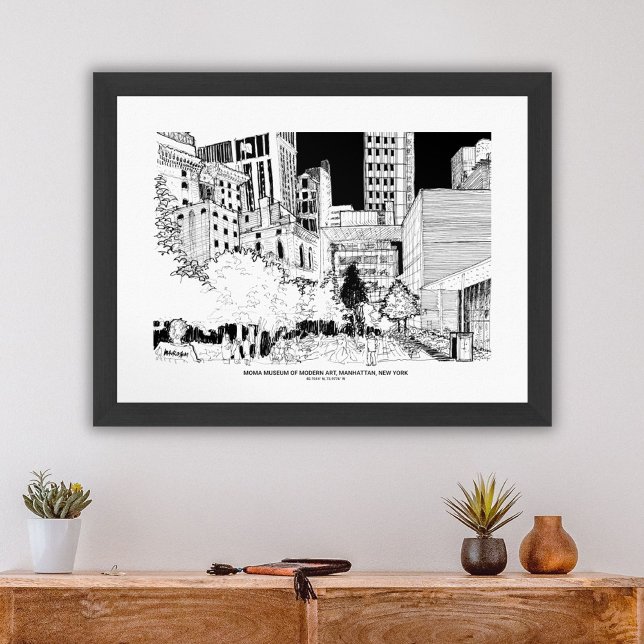 Poster Décor moderne de la maison NYC Voyage Croquis Mur  (New York City MoMA Museum Skyline Travel Sketch Poster)