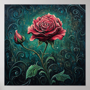 Poster Décor mural botanique de rose coloré pour l'aménag