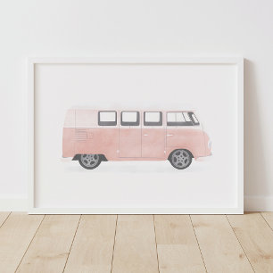 Poster Décor rose Retro Van Nursery