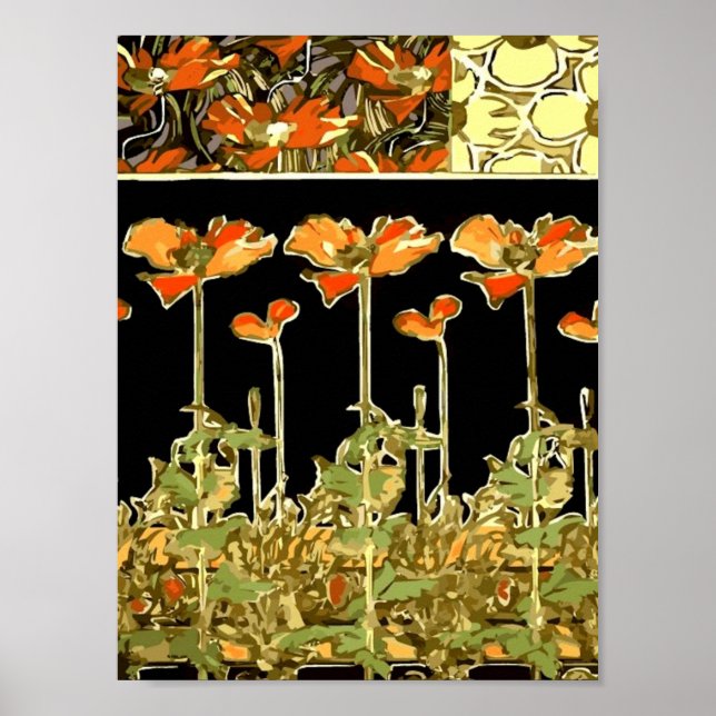 Poster Décoratifs (Fleurs orange) par Alphonse Mucha Vec (Devant)