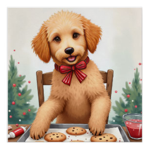 Poster Décoration de biscuits de Noël par un Golden Doodl