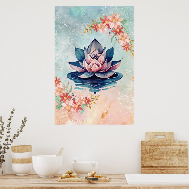 Poster Decorative Pink Green Purity Lotus (Cuisine)