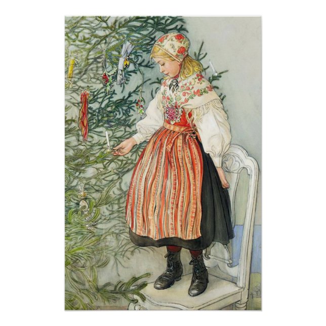 Poster Décorer l'arbre de Noël - Carl Larsson (Devant)