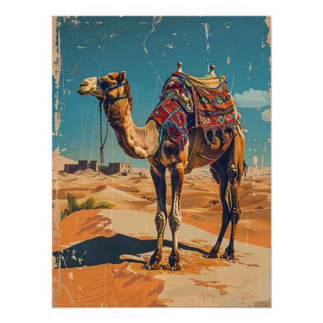 Poster Découpage vintage Camel Retro Désert (Devant)