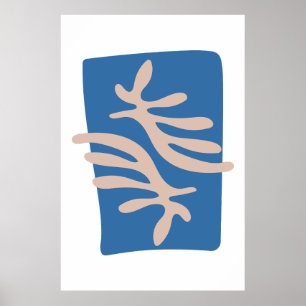 Poster Découpe Feuille de corail bleu inspirée de Matisse