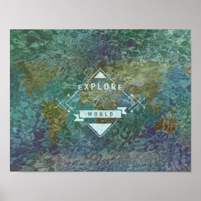 Poster Découvrez la carte du monde et l'affiche de l'eau (Devant)