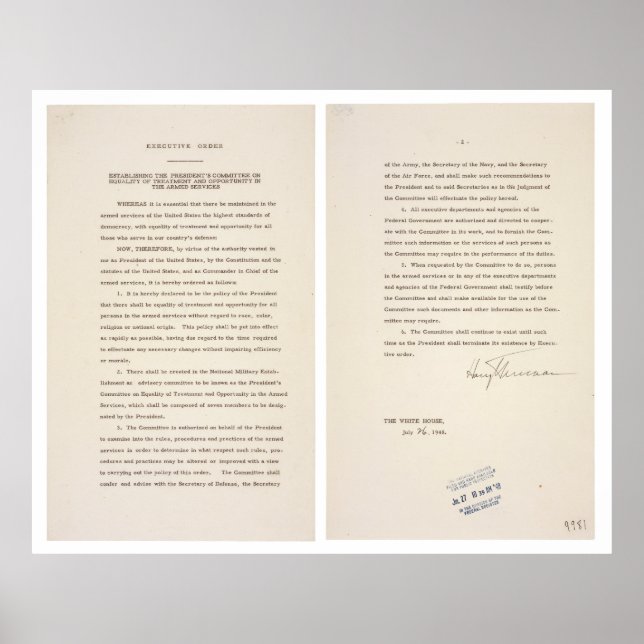 Poster Décret exécutif 9981 Déégrégation des forces armée (Devant)