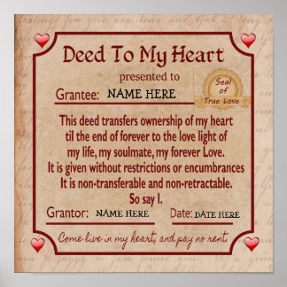 Poster DEED TO MY HEART - Déclaration d'amour