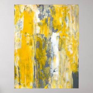 Poster 'Deep in Thought' Art Abstrait gris et jaune