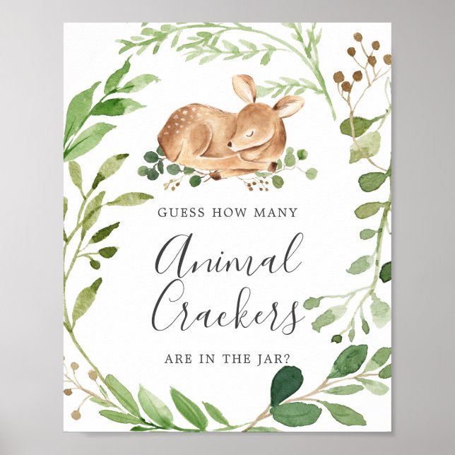 Poster Deer Baby shower Devine Combien De Crackers Animau (Devant)