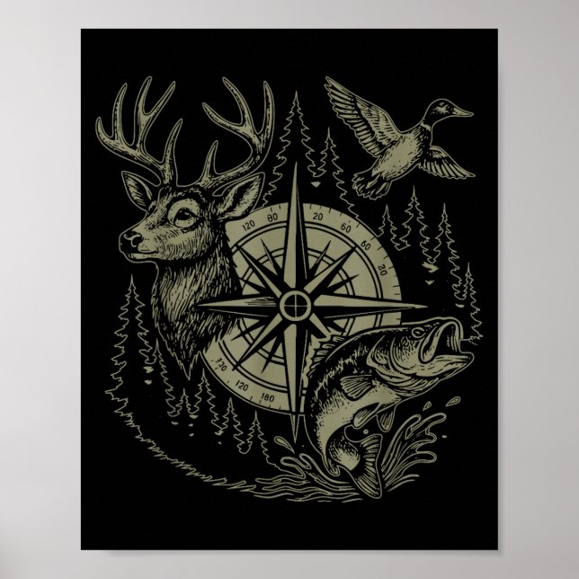 Poster Deer Duck Fishing Hunting Solves Most Of My Proble (Devant)