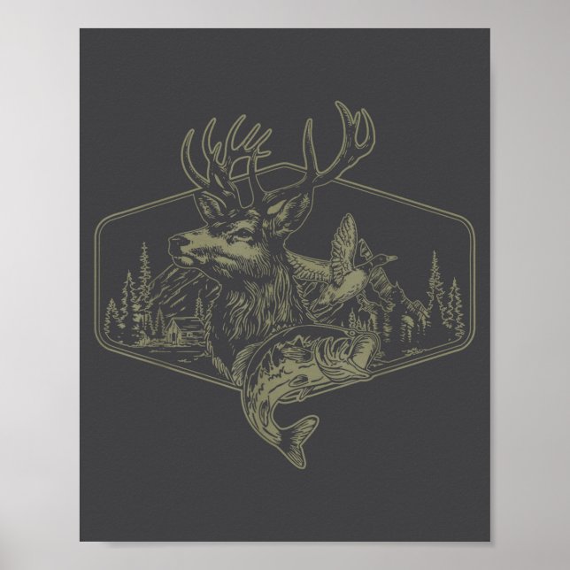 Poster Deer Duck Fishing Hunting Solves Most Of My Proble (Devant)
