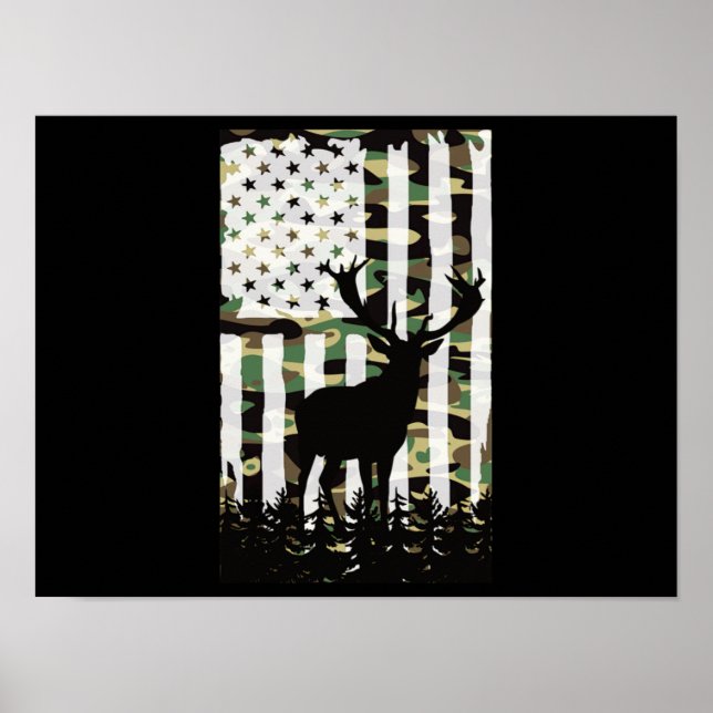 Poster Deer Elk Buck Chasse Camo USA Drapeau Camoflauge (Devant)