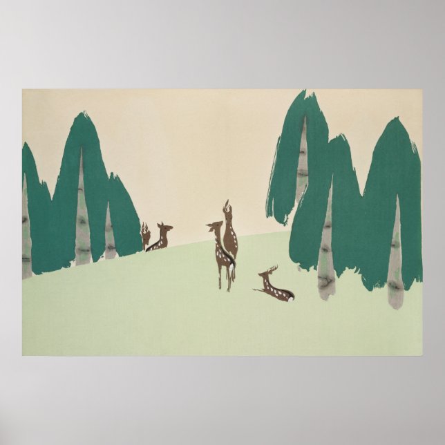 Poster Deer Kamisaka Sekka japon peinture toile art cc0 (Devant)