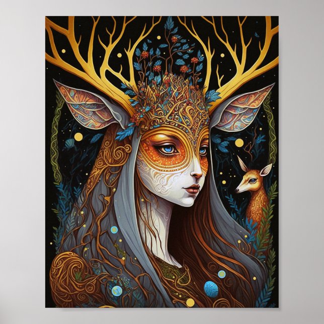 Poster Deer Lady Imaginaire Art (Devant)
