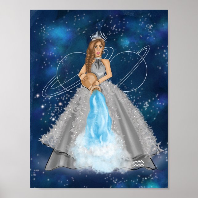 Poster Déesse Aquarius Avec Planète Au Pouvoir Saturne Ur (Devant)