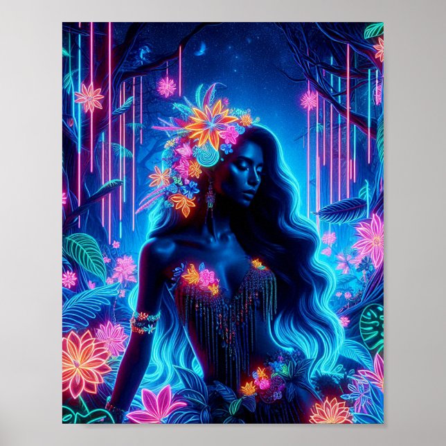 Poster Déesse De Lumière Neon luisant Forêt imaginaire ar (Devant)