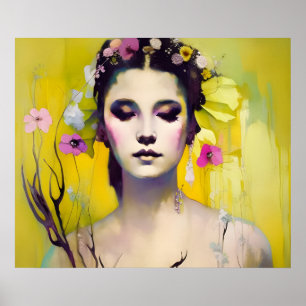 Poster Déesse de printemps Arrière - plan jaune