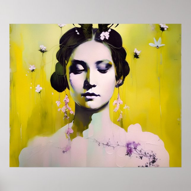 Poster Déesse de printemps Jaunes et roses (Devant)