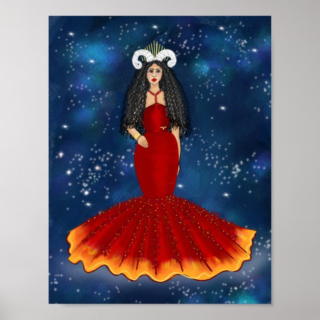 Poster Déesse de Zodiac Aries en bleu céleste (Devant)