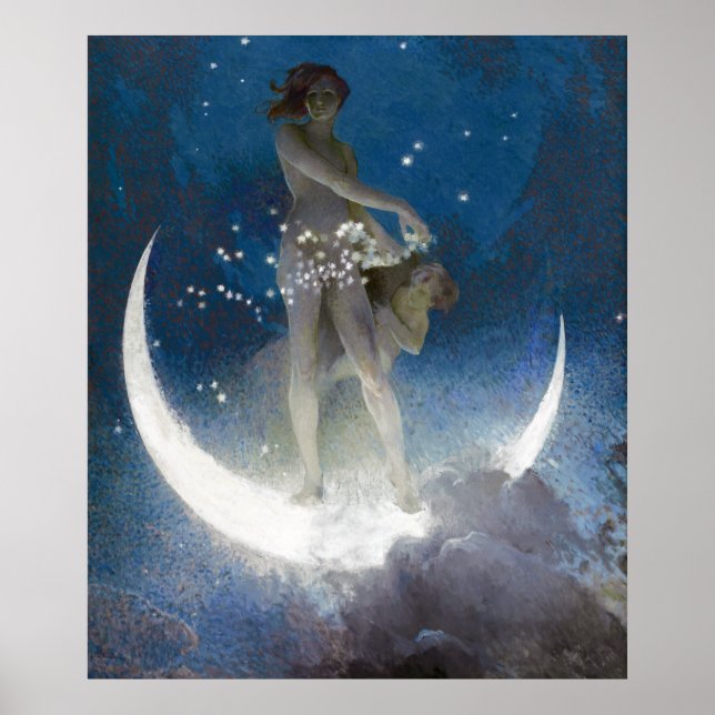 Poster Déesse Luna diffusant les étoiles la nuit (Devant)