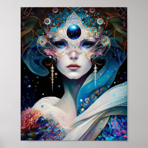 Poster Déesse masquée cosmique Queen Imaginaire Art