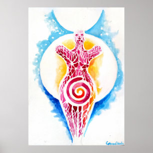 Poster Déesse néolithique de la fertilité avec le soleil