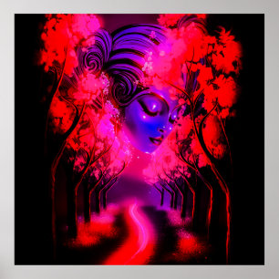 Poster Déesse néon dans une forêt enchantée