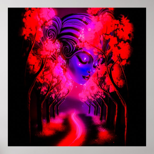 Poster Déesse néon dans une forêt enchantée (Devant)