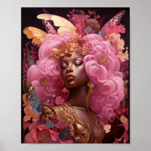 Poster Déesse noire en rose et or