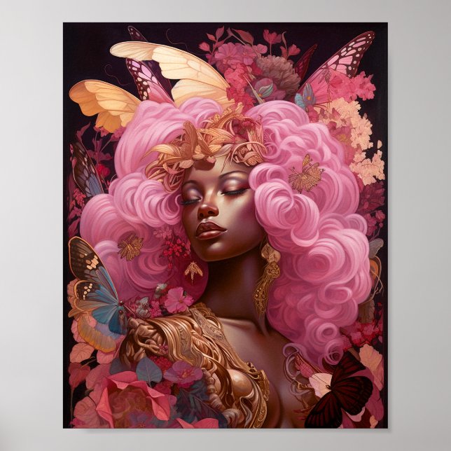 Poster Déesse noire en rose et or (Devant)