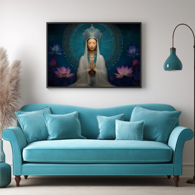 Poster Déesse Quan Yin Bleu Abstrait géométrique Floral (Créateur téléchargé)