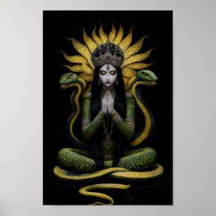 Poster Déesse serpent Naga Kanya Queen Black Yellow Art