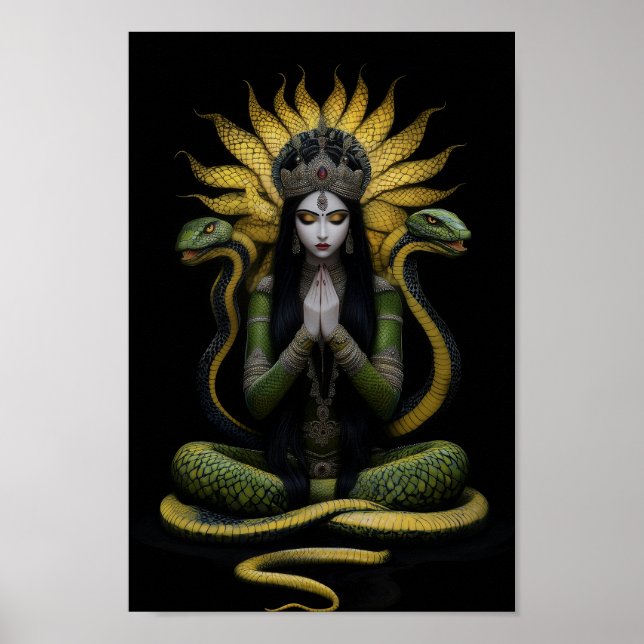 Poster Déesse serpent Naga Kanya Queen Black Yellow Art (Devant)