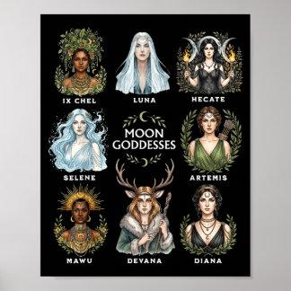 Poster Déesses lunaires sorcières païennes art divin fémi