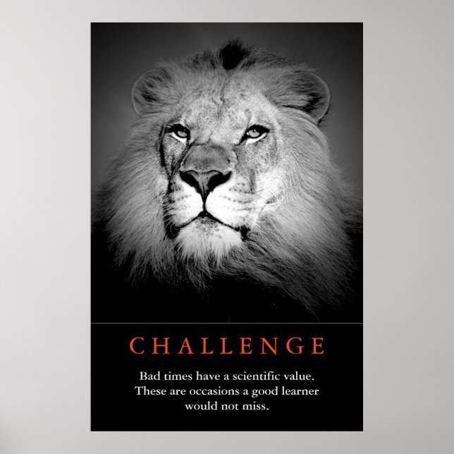 Poster Défi Citation Inspiration Lion noir et blanc (Devant)