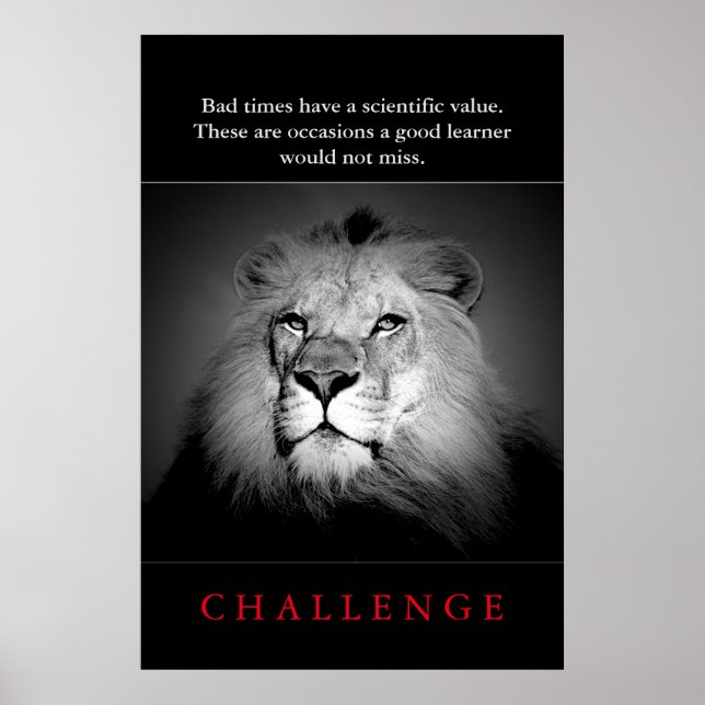 Poster Défi Citation Inspiration Lion noir et blanc (Devant)