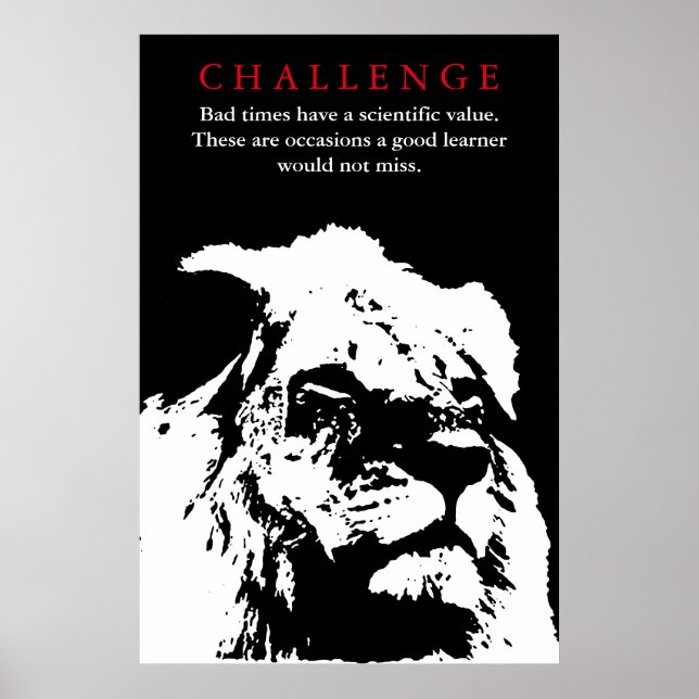 Poster Défi Citation Inspiration Lion noir et blanc (Devant)