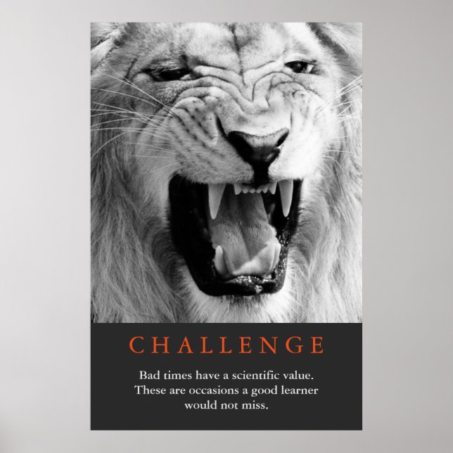 Poster Défi Citation Inspiration Lion noir et blanc (Devant)