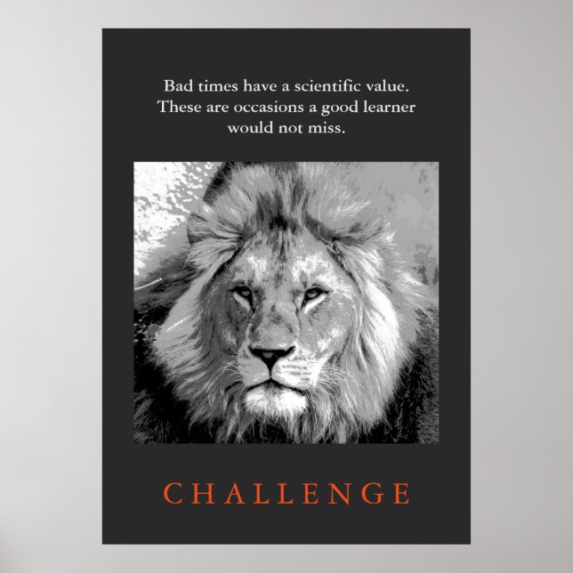 Poster Défi Citation Inspiration Lion noir et blanc (Devant)
