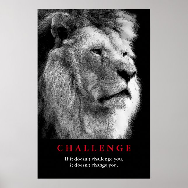 Poster Défi de motivation du lion blanc noir (Devant)