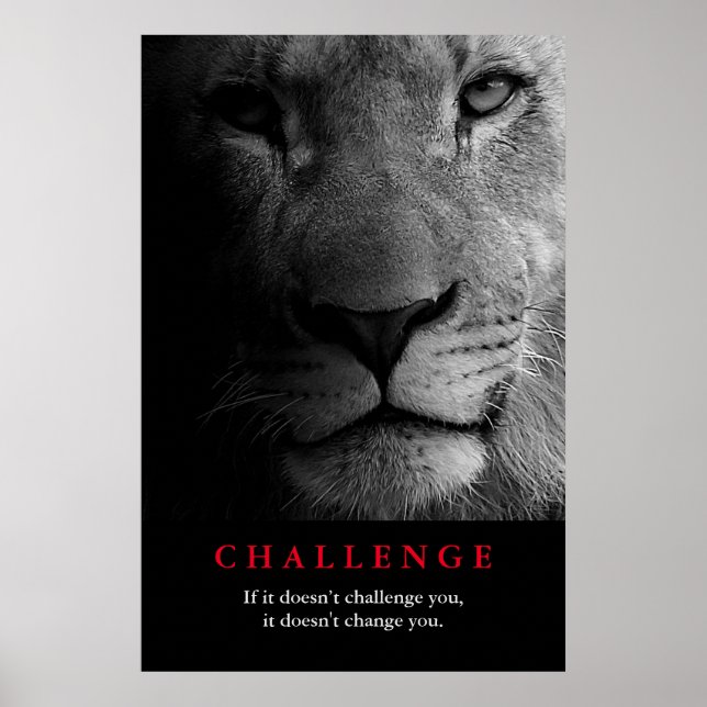 Poster Défi de motivation du lion blanc noir (Devant)